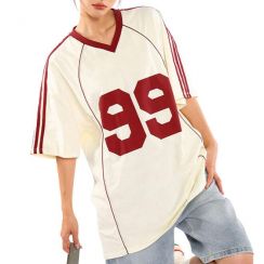 10 Pcs Women Oversized V Neck Rugby Jersey